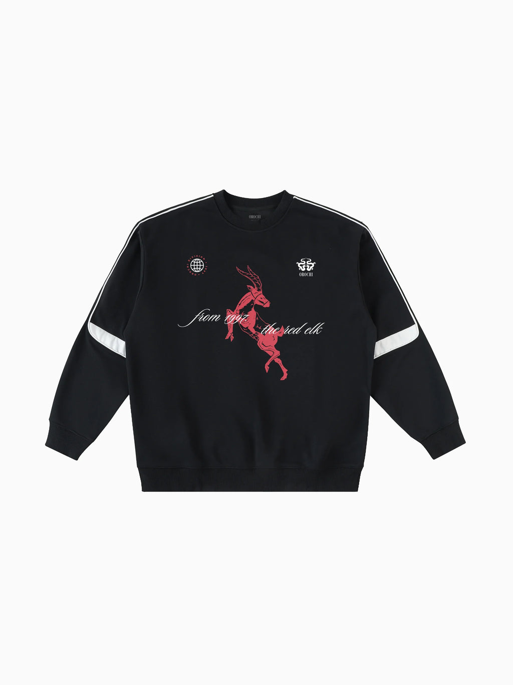 Red Elk Contrast Crewneck - Black